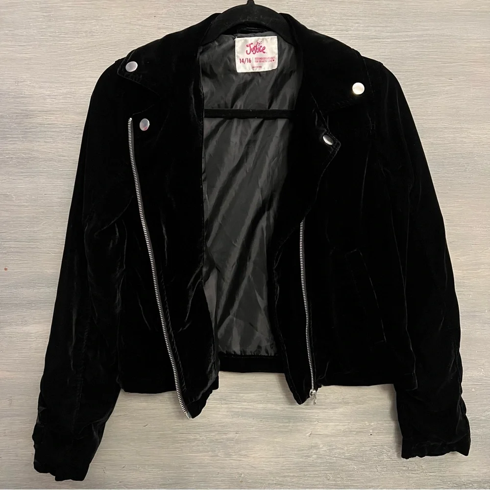Justice Black Velvet‎ Motercycle Style Jacket Girl’s 14/16 Like New
